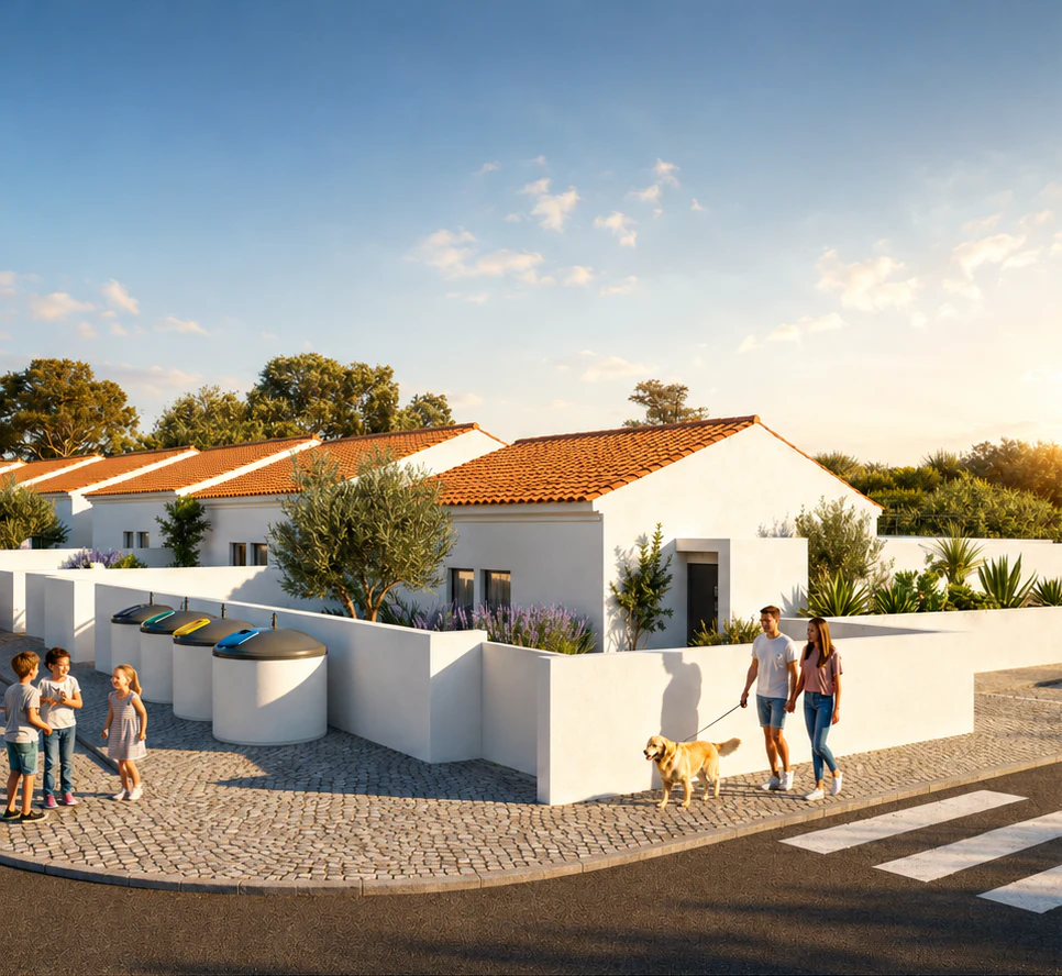Residential street and landscaped private homes